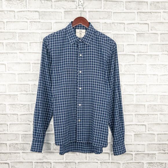 EVISU Men's Button up Shirt Long Sleeve Blue check Cotton Size Small - Picture 2 of 8